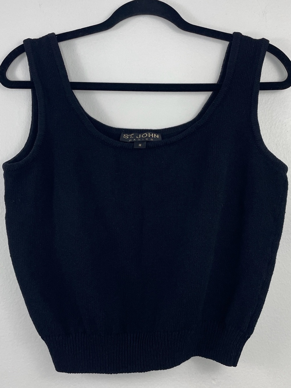 St. John Black Knit Scoop Neck Tank